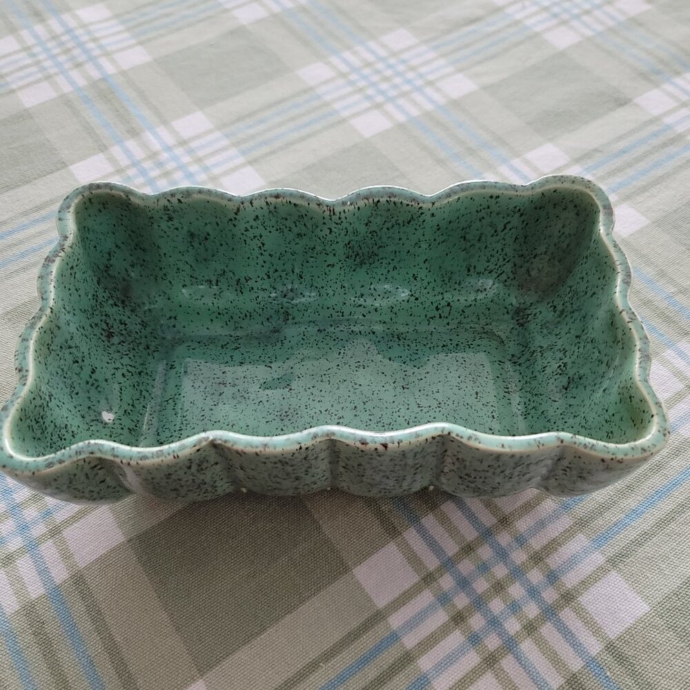 Vintage Pottery Green Speckled Rectangular Planter  RC-2   USA